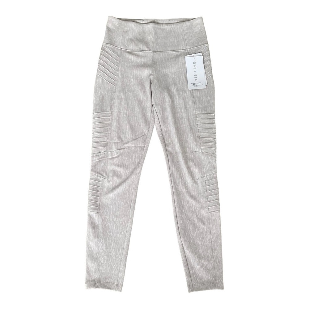 ATHLETA DELANCEY TEXTURED MOTO TIGHT size Small‎ Workout Walk Cream Leggings